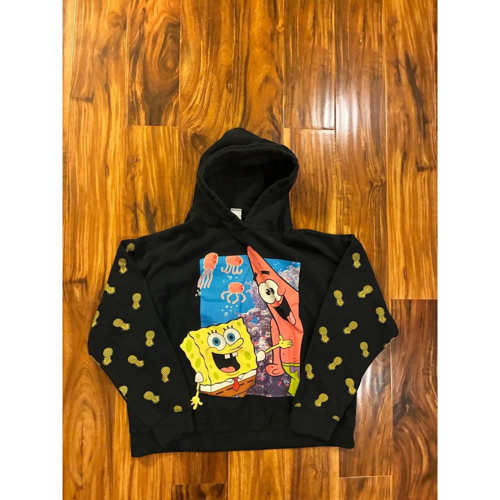 Nickelodeon‎ SpongeBob Patrick Pineapple Sleeve Graphic Hoodie Black Medium